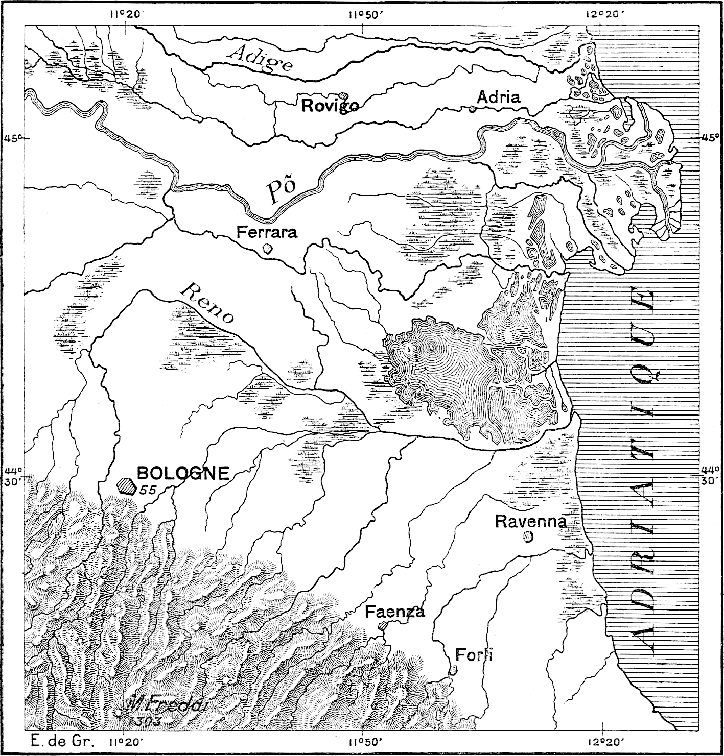 Kartta Po-joen deltasta.